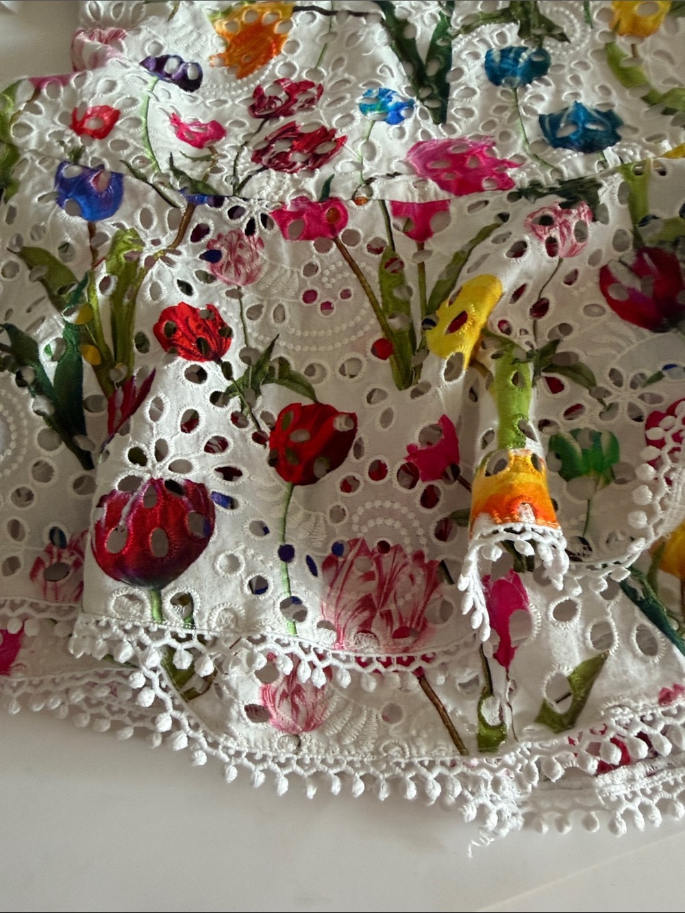 Alice + Olivia Rosette Floral Tulip Broderie Anglaise Cotton Mini Dress size 0 - Picture 8 of 12